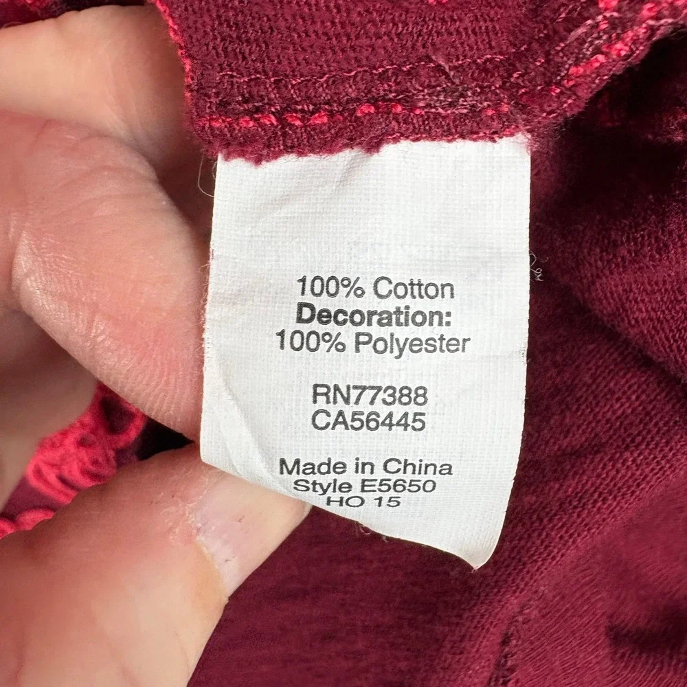 J.Crew Embroidered Lace Front Tee — Burgundy Boho Romantic Top